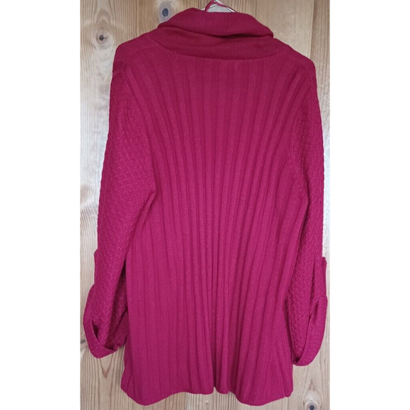 CAROLYN TAYLOR Red Open Mixed Knit Cardigan Womens 1X Long Sweater Holiday Color - Picture 3 of 7